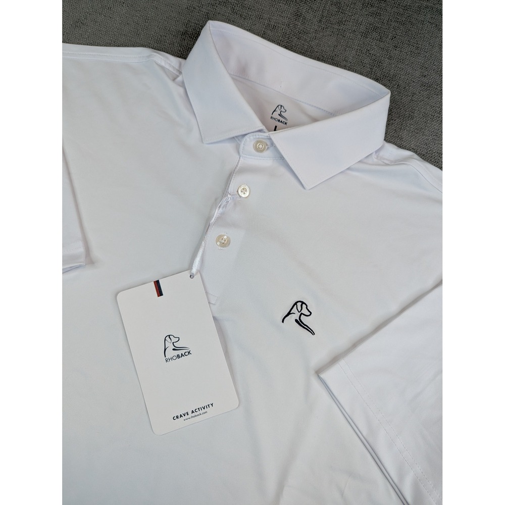 Rhoback Polo Shirt Men L Solid White Performance Short Sleeve Stretch Golf Logo